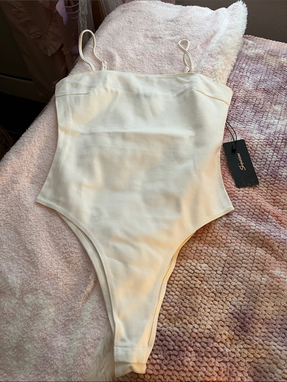 Shinestar Cream Seamless Bandeau Bodysuit with Adjustable Straps